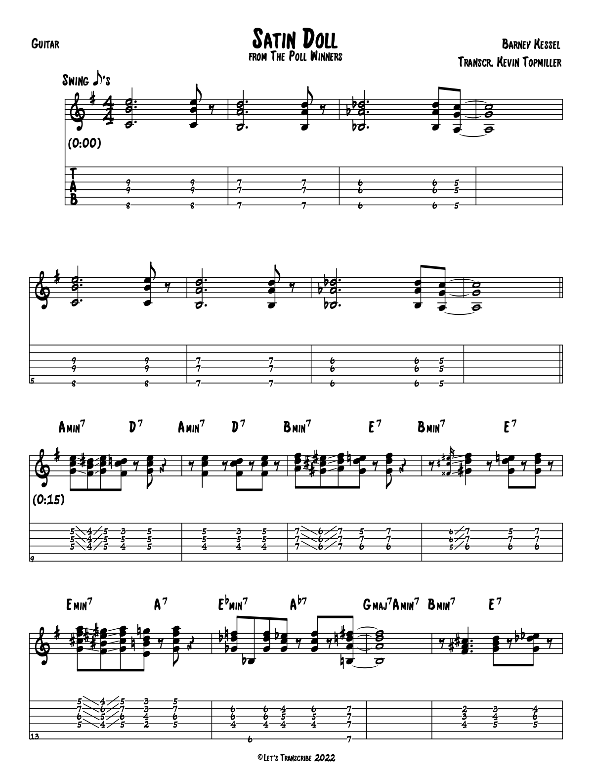"Satin Doll" - Barney Kessel (Jazz Guitar Transcription)