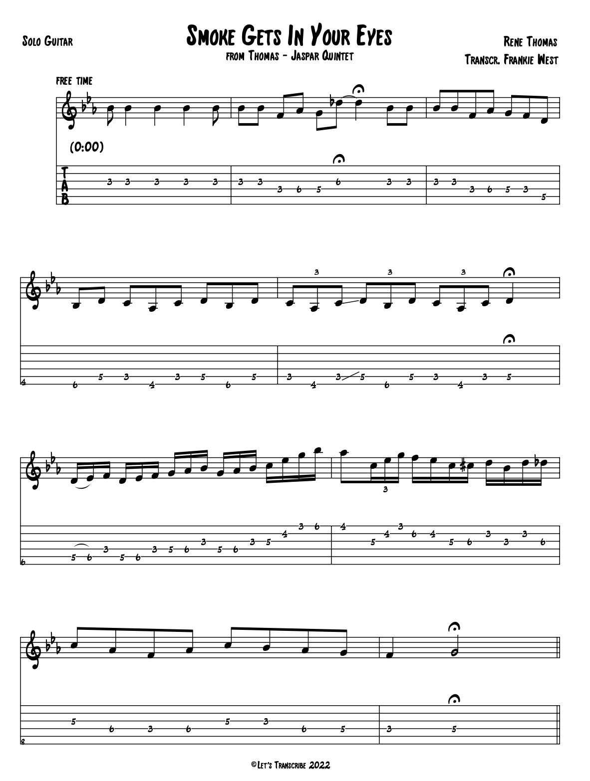 "Smoke Gets In Your Eyes" - René Thomas (Jazz Guitar Transcription)