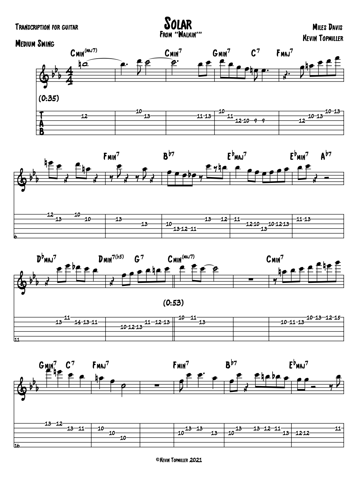 "Solar" - Miles Davis (Jazz Guitar Transcription)