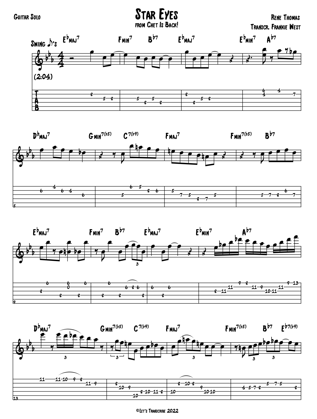 "Star Eyes" - René Thomas (Jazz Guitar Transcription)