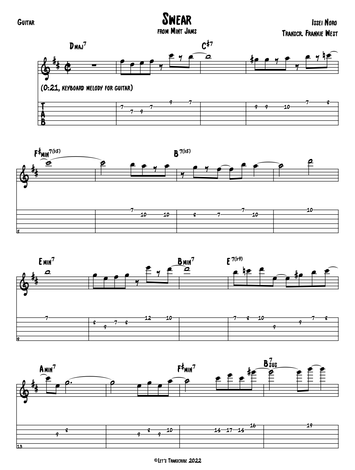 "Swear" - Casiopea (Jazz Guitar Transcription)