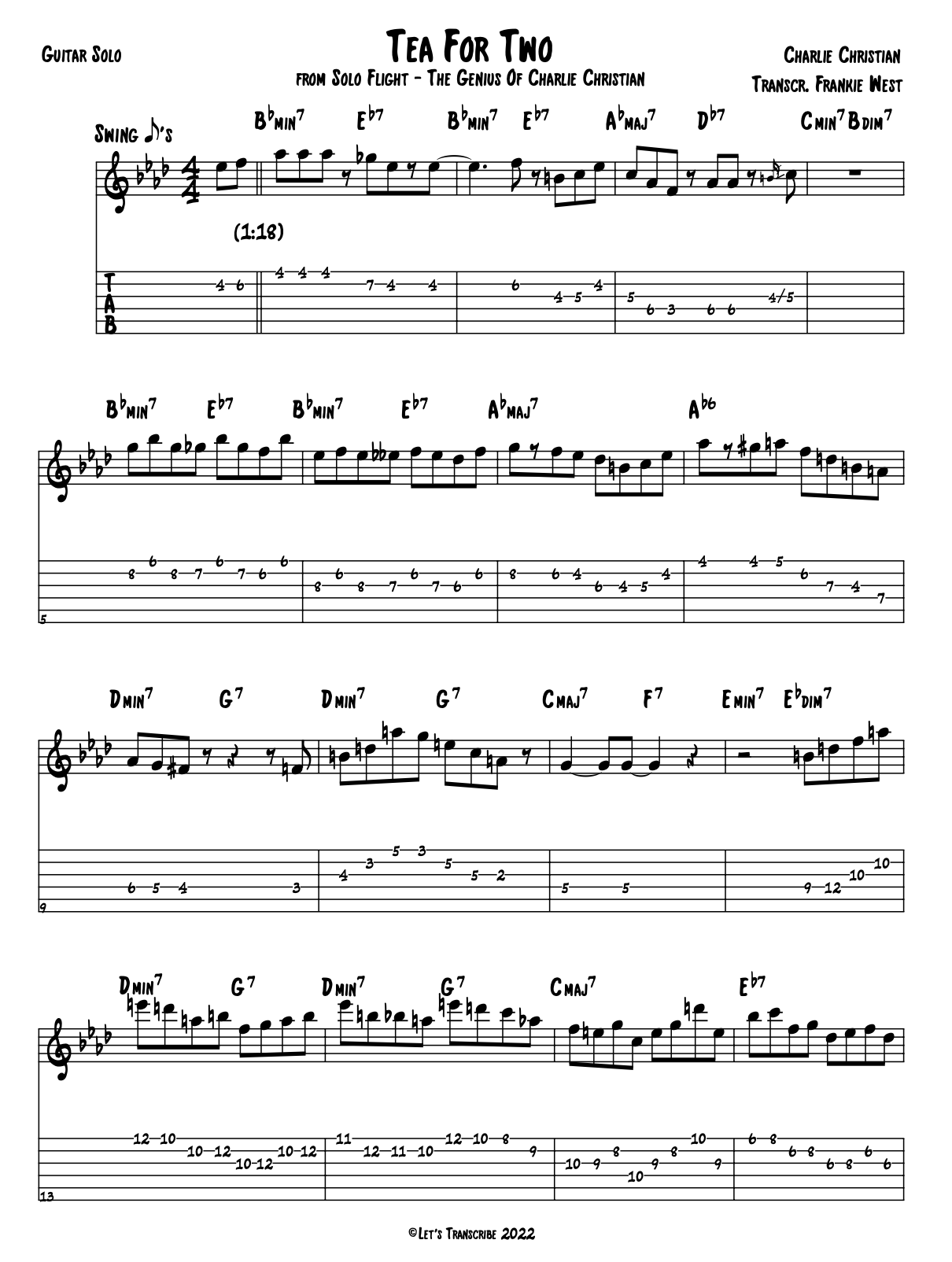 "Tea for Two" - Charlie Christian (Jazz Guitar Transcription)